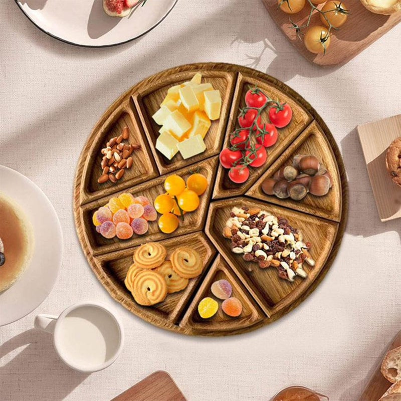 صينية تقديم بأشكال ألغاز من الخشب للطعام، صينية تقديم بأشكال ألغاز مضحكة - مع 8 أقسام قابلة للإزالة، طبق وجبات خفيفة من الفواكه المجففة، صينية حلويات دائرية، لطاولة القهوة، ديكور حفلات المنزل - Image 5